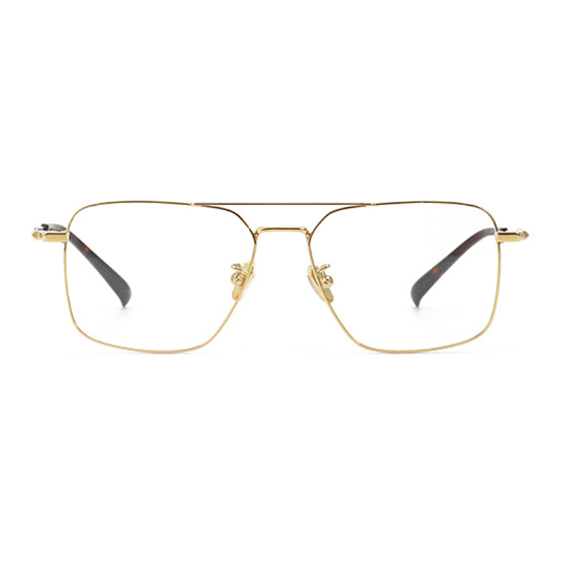 Gold trendy aviator square eyeglasses mens 