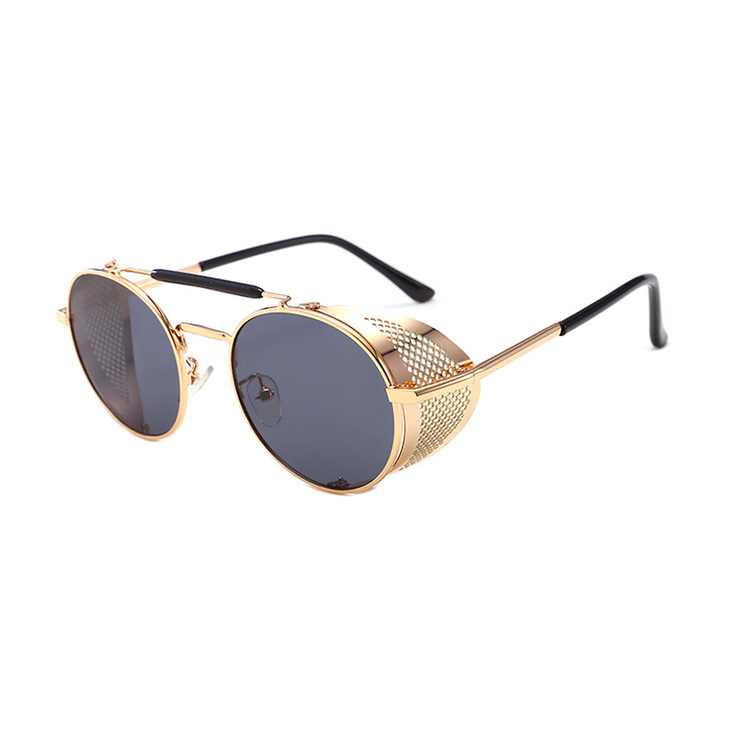 Metal steampunk round sunglasses with metal shields