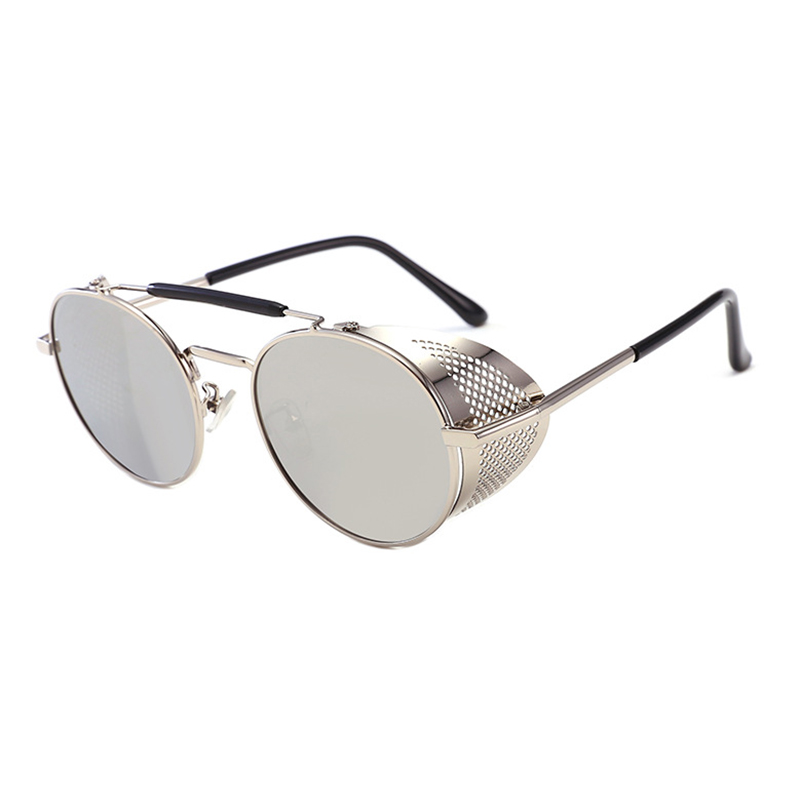 Metal steampunk round sunglasses with metal shields