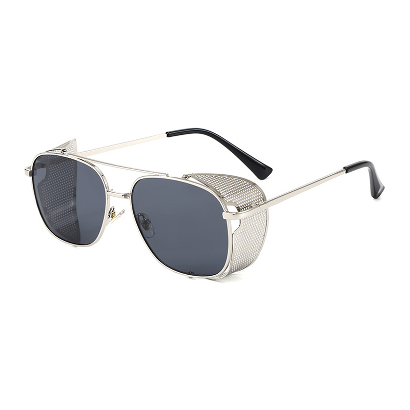 New retro mirror square sunglasses with side shields