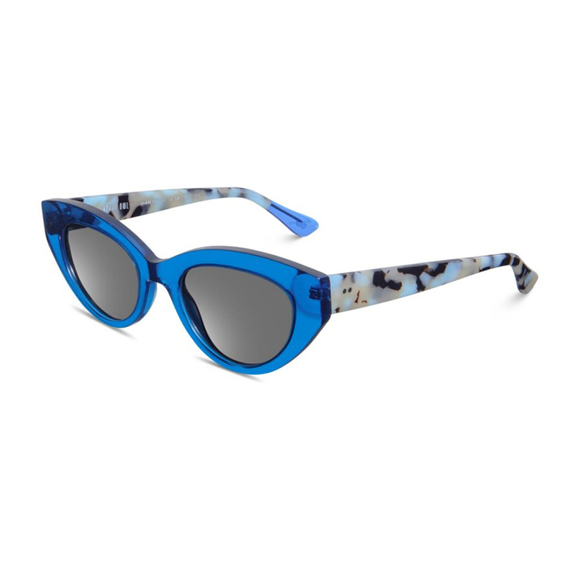 Bio acetate oval tortoise sunglasses with blue lenses
